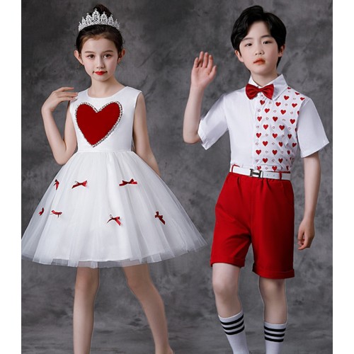 Children heart pattern Chorus jazz dance Costumes Student princess Performance Costumes Boy host singers dress girl pettiskirt